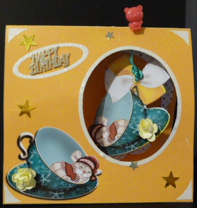 Mouse in a Teacup 2 Tent Aperture Card by Susan Powell-Barton
