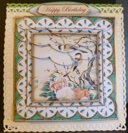 Oriental Birds 1 Anglaise 5in Top Bottom Scallop Stacker by Susan Powell-Barton