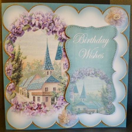 Teal Lavender View Birthday Wishes 8in Scallop Topper by Susan Powell-Barton