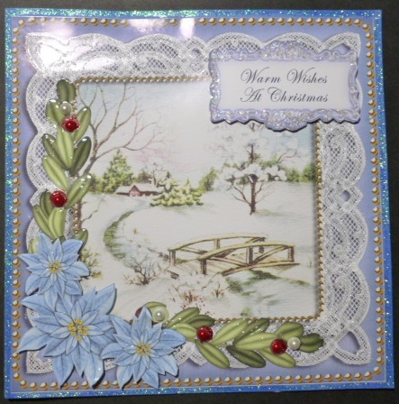 Blue Snowscene Wishes at Christmas 8in Sentiment Topper by Susan Powell-Barton