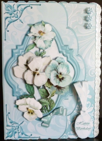 Teal Vintage Pansies Envelope Style Card Front by Susan Powell-Barton