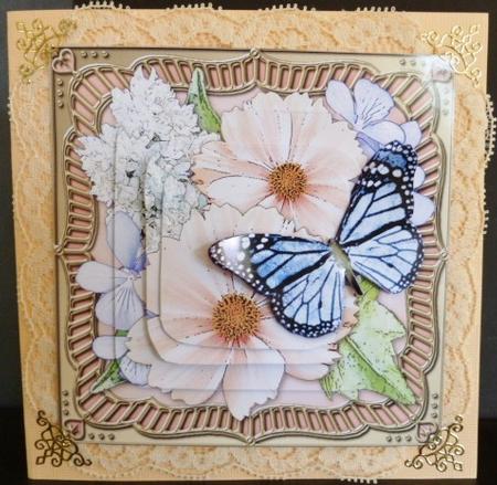 Pastel Flowers & Butterfly Round Edged Pyramage & Decoupage by Susan Powell-Barton