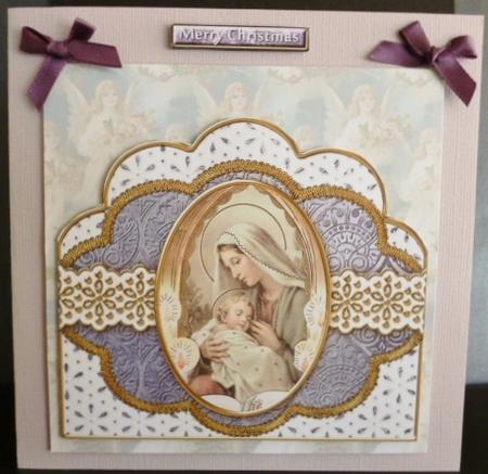 Holy Mother Blue Anglaise Scallop Card Base and Frame by Susan Powell-Barton