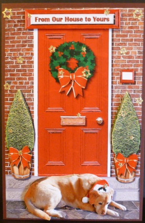 Golden Labrador Christmas Door Step Scene by Susan Powell-Barton