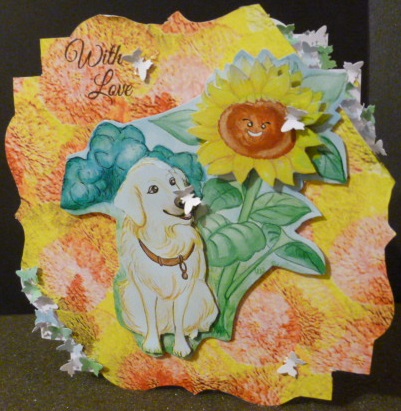 Golden Retriever and Sunflower-a4 by Susan Powell-Barton