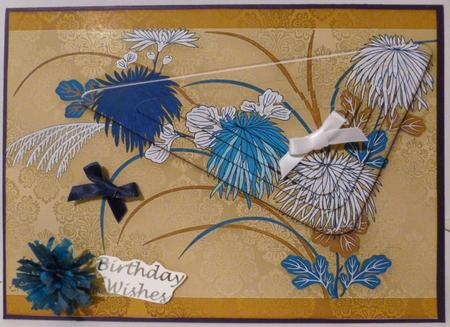 Japanese Floral Notecards 10, Chrysanthemum, A5 Pyramid Card by Susan Powell-Barton