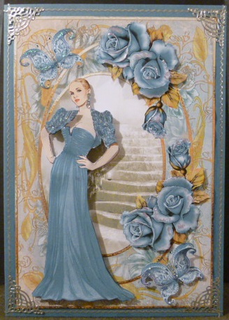 Lady in the Teal Dress Card Front by Susan Powell-Barton