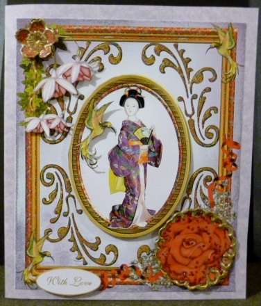 Oriental Flower Card Topper & Decoupage by Susan Powell-Barton