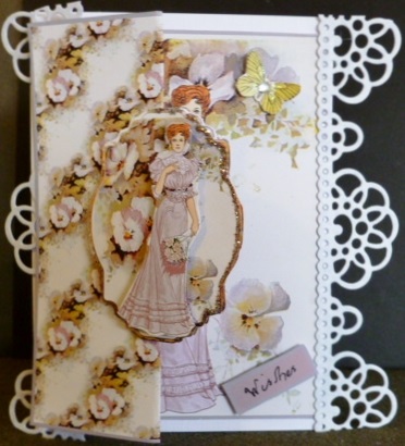 Pansy and Vintage Lady Fold Back Card by Susan Powell-Barton