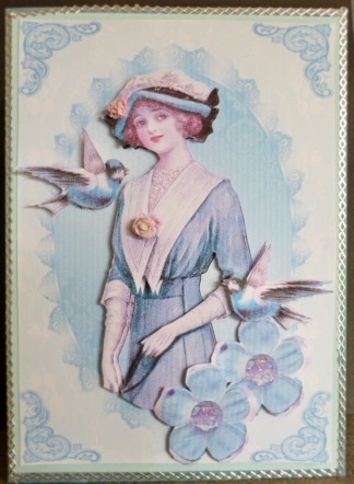 Pretty Blue Birds with Flowers and Vintage Lady by Susan Powell-Barton