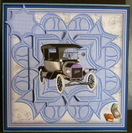 Framed Vintage Ford - Blue by Susan Powell-Barton