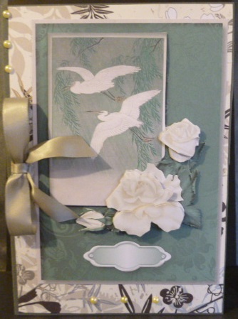 Oriental Birds & White Rose Quick Card by Susan Powell-Barton
