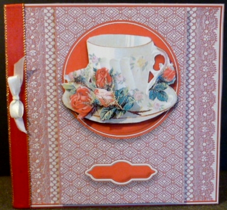 Teacup, Lace & Red Roses 6x6 Quick Card by Susan Powell-Barton