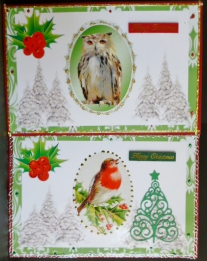 Christmas Robin and Tawny Owl Card Fronts by Susan Powell-Barton