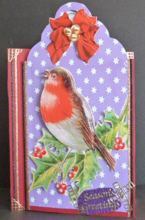 Vintage Robin on Holly on a Purple Tag with Stars by Susan Powell-Barton