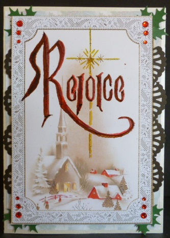 Christmas Rejoice Church Bracket Shape Lace Card by Susan Powell-Barton