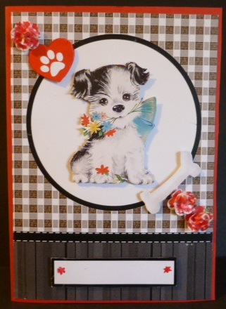 Puppy with Flowers Gingham Topper & Decoupage by Susan Powell-Barton