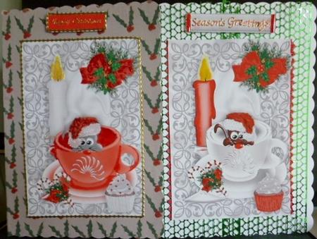 Mice in Santa Hats with Candy Cane and Holly Toppers by Susan Powell-Barton