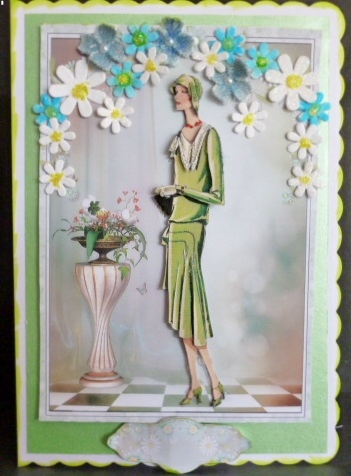 1920's Floral Fashion Show Card Front and Decoupage by Susan Powell-Barton