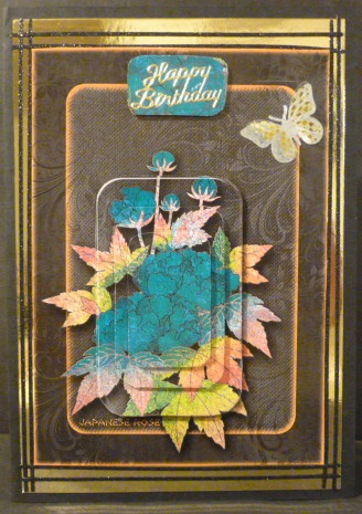 Japanese Floral Notecards 13, Japanese Rose, A5 Pyramid Card by Susan Powell-Barton