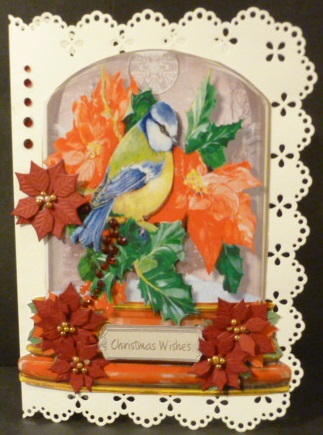 Lovely Snow Globe with Bird and Poinsettias by Susan Powell-Barton