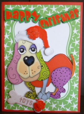 Toony Dog in Santa Hat with His Bone by Susan Powell-Barton