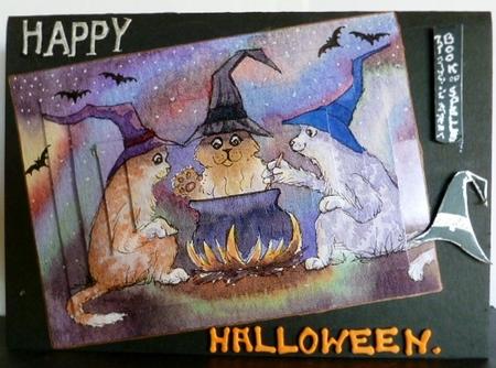 Gossiping Around the Halloween Cauldron Stacker Topper by Susan Powell-Barton
