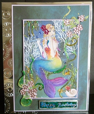 Rainbow Mermaid Card Topper by Susan Powell-Barton