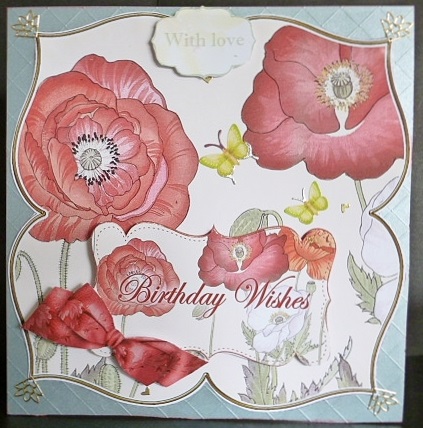 Red Poppy Birthday Wishes 8in Large Blooms Fancy Topper by Susan Powell-Barton