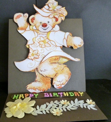 Happy Bear in White Poinsettia Dress by Susan Powell-Barton