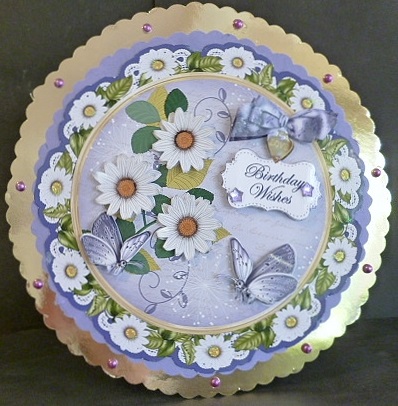 Classic Daisy Birthday Wishes 8in Doily Decoupage Topper by Susan Powell-Barton