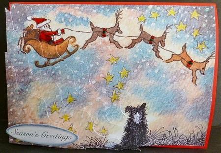 Santa Across the Sky on Christmas Eve Wavy Corner Stacker by Susan Powell-Barton