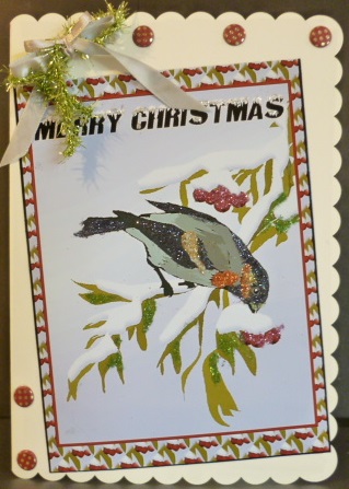 Scallop Corner - Bird Eating Snowy Berries by Susan Powell-Barton