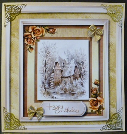 Beautiful Mill House and Gold Roses  by Susan Powell-Barton