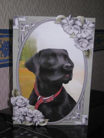 Black Labrador Card Front with Gift Tag by Susan Sharpe