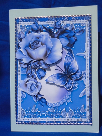 Beautiful Flutters and Roses in Blues Card Topper by Susan Smith