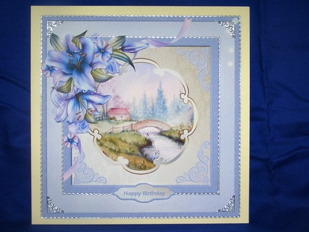 Bridge Over the River with Lilies 7x7 Card and Decoupage by Susan Smith