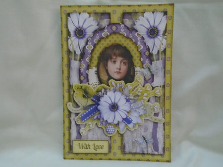 A5 Cardtopper Green Purple White Flowers 334 by Susan Smith
