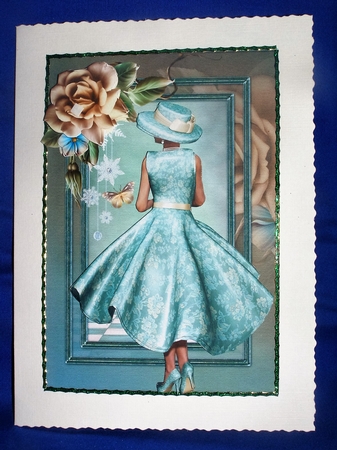 Lady In Floral Dress Champagne Roses & Butterfly by Susan Smith