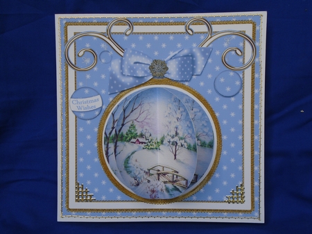 Christmas Snowscene Blue 3D Bauble 8in Card Front Mini Kit by Susan Smith