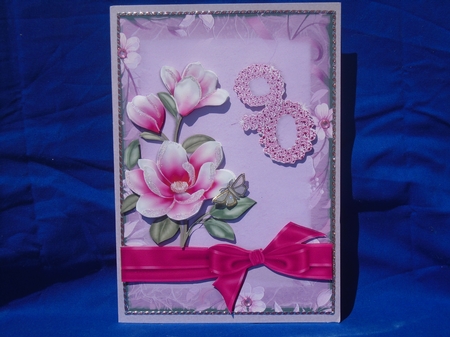 Pink Magnolia 90 Card Front with Decoupage by Susan Smith