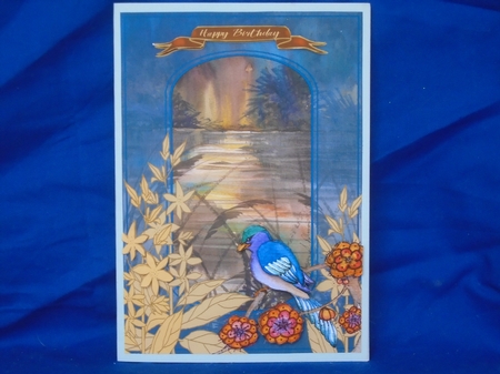 Light across the water painting, with the blue bird of paradise and flowers decoupage Featured Gallery Photo
