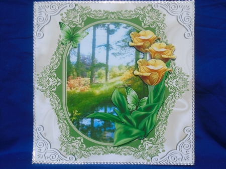 Pretty woodland with brook , yellow tulips & butterflies 8x8 by Susan Smith