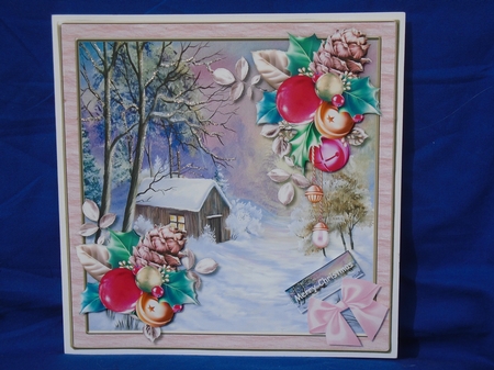 Christmas cabin In Pink Frame by Susan Smith