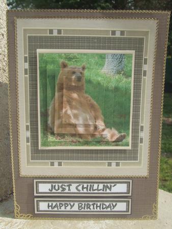 Just Chillin' Brown Bear Card Front with Pyramage by Susan Smith