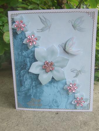 Card Front with Pearl Flowers and Butterflies by Susan Smith