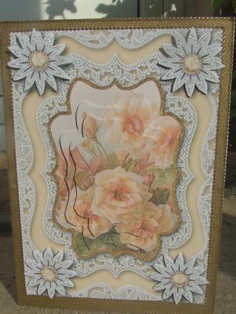 Vintage Peach Roses A5 Lace Card Front Step by Step by Susan Smith