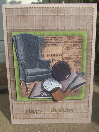 Vintage Pocket Watch, Armchair and Book Card Front by Susan Smith