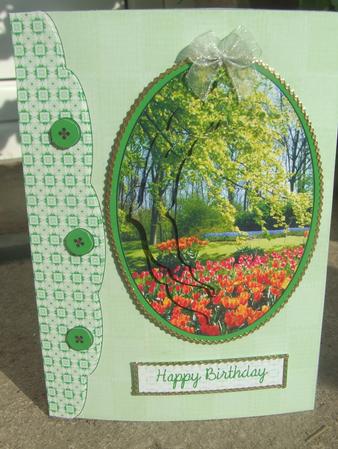 Tulips in the Park - Button-flap Card with Oriental Stacker by Susan Smith
