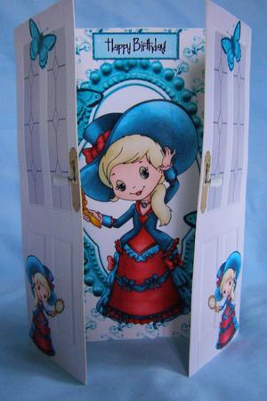 Cute Little Vintage Lady with Blue Butterflies, Gatefold by Susan Smith